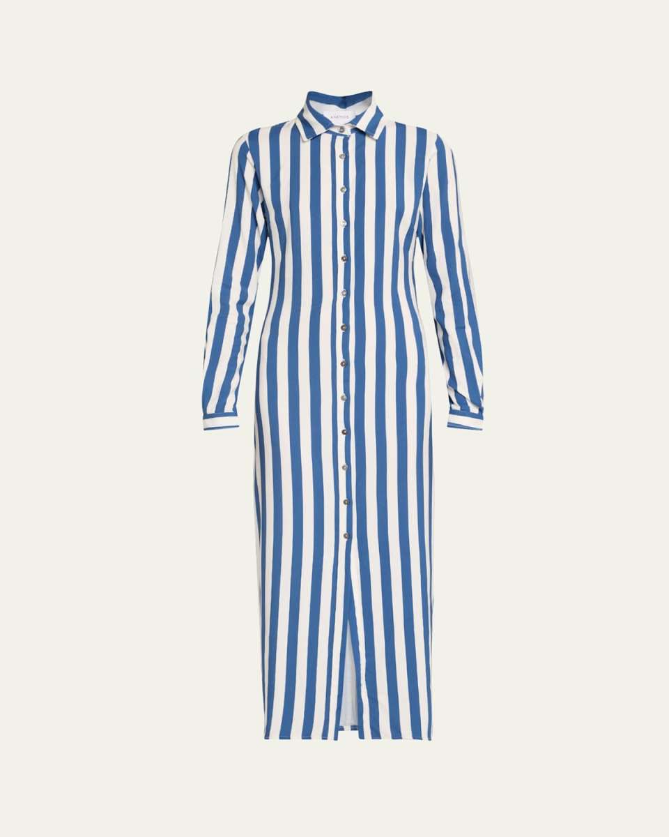 Striped Button-Front Maxi Shirtdress